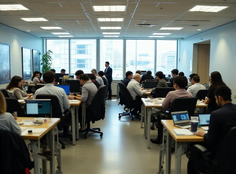 Interior of an IRS office, showing desks and employees working, suggesting a busy and organized environment.