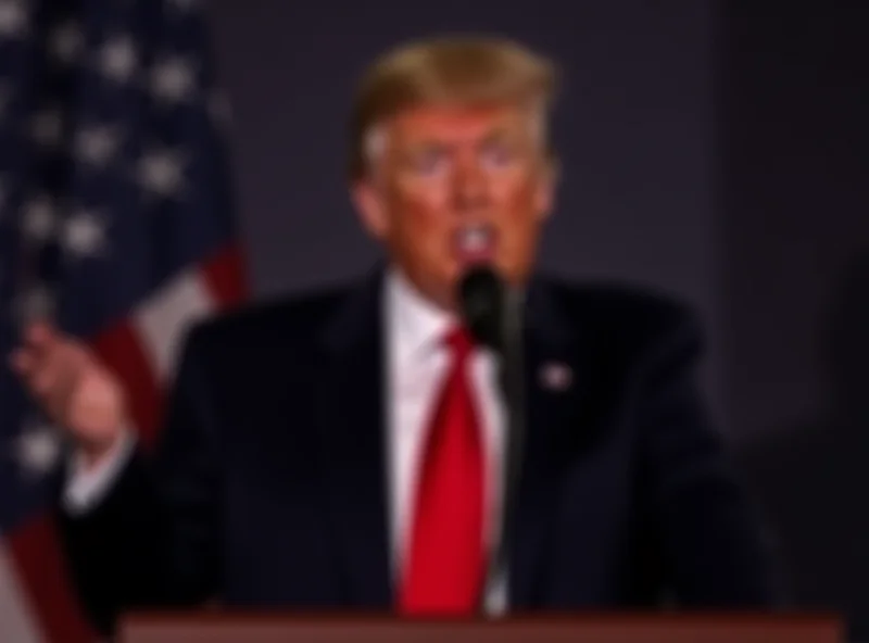 Donald Trump speaking at a podium