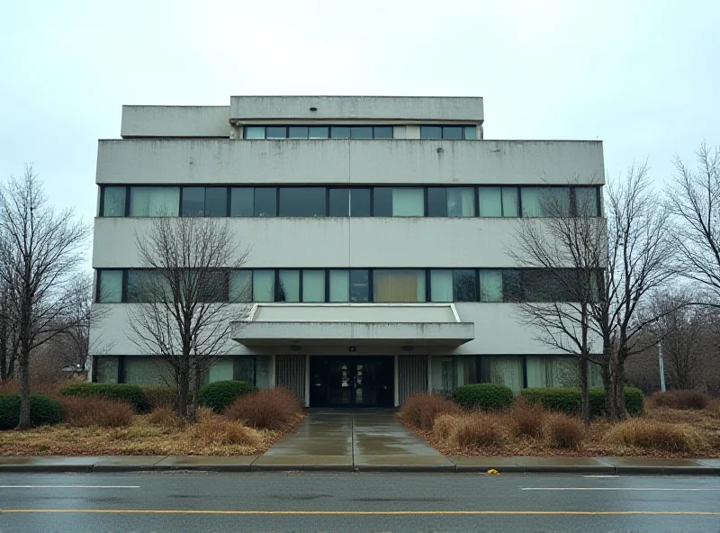 Empty office building with a sign 'For Lease'