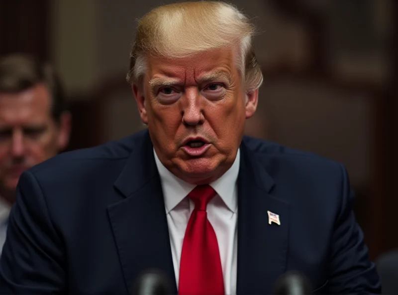 Donald Trump speaking at a podium with an intense expression.