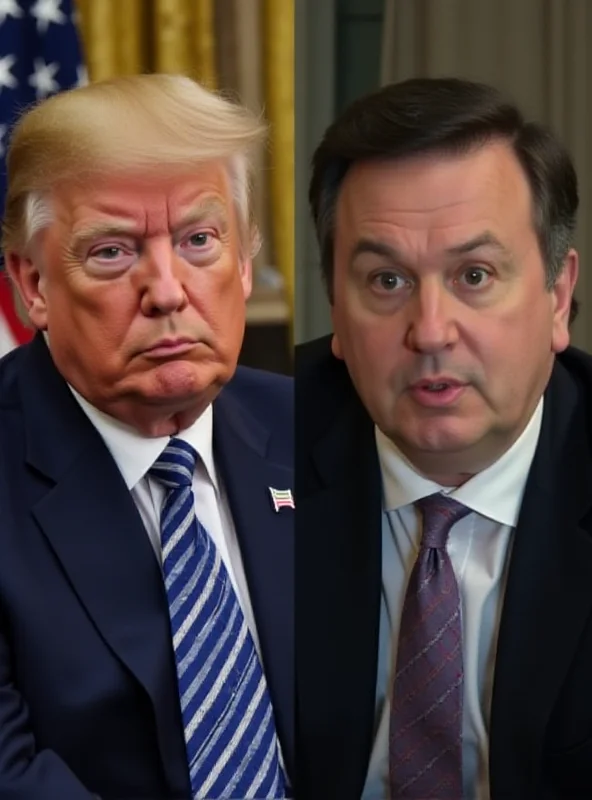 Split screen: On the left, a stern-looking Donald Trump in the Oval Office. On the right, a concerned Volodymyr Zelenskyy, also in a formal setting.