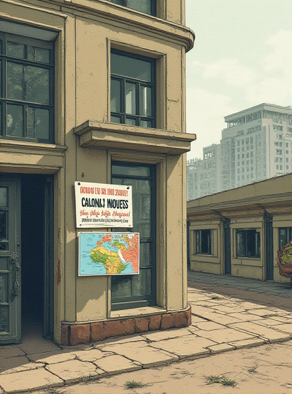 A digital illustration depicting a closed office building in Johannesburg, South Africa, with a sign indicating the World Food Programme's closure. A map of Africa is faintly visible in the background, highlighting the regions affected by the closure.