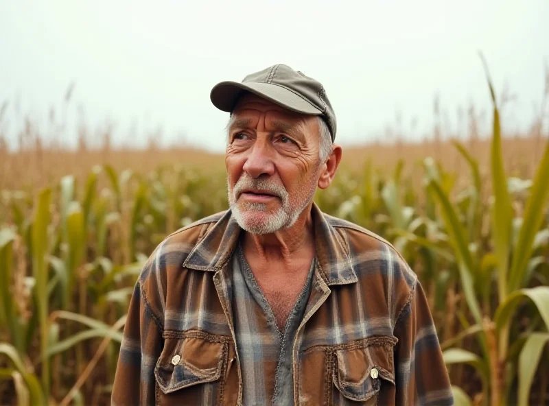 Image of a farmer in a field looking concerned about tariffs.