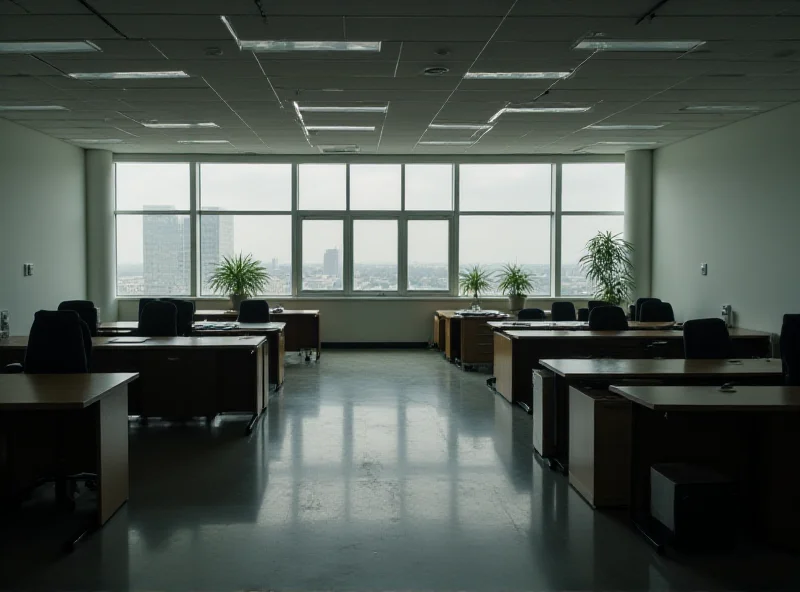 Empty office space at USAID headquarters. Desks are cleared and boxes are visible, suggesting closure and relocation.