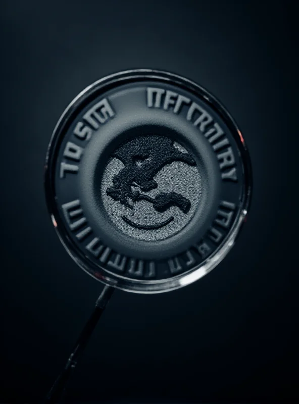 Conceptual image of the US Justice Department seal with a magnifying glass focusing on it, symbolizing investigation and scrutiny.