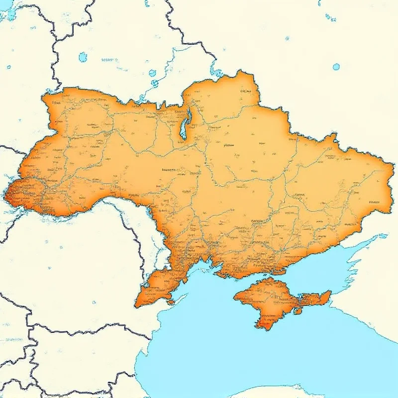Image depicting a map of Ukraine highlighting areas rich in mineral resources.