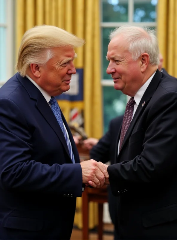 Volodymyr Zelenskyy shaking hands with Donald Trump in the Oval Office.