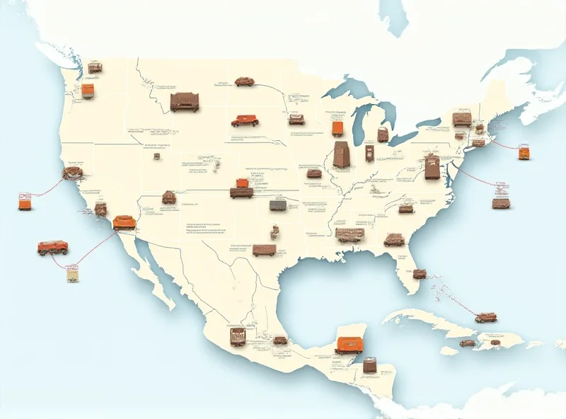 Illustration of goods being traded between the US, Canada, and Mexico, with a focus on tariff implications.