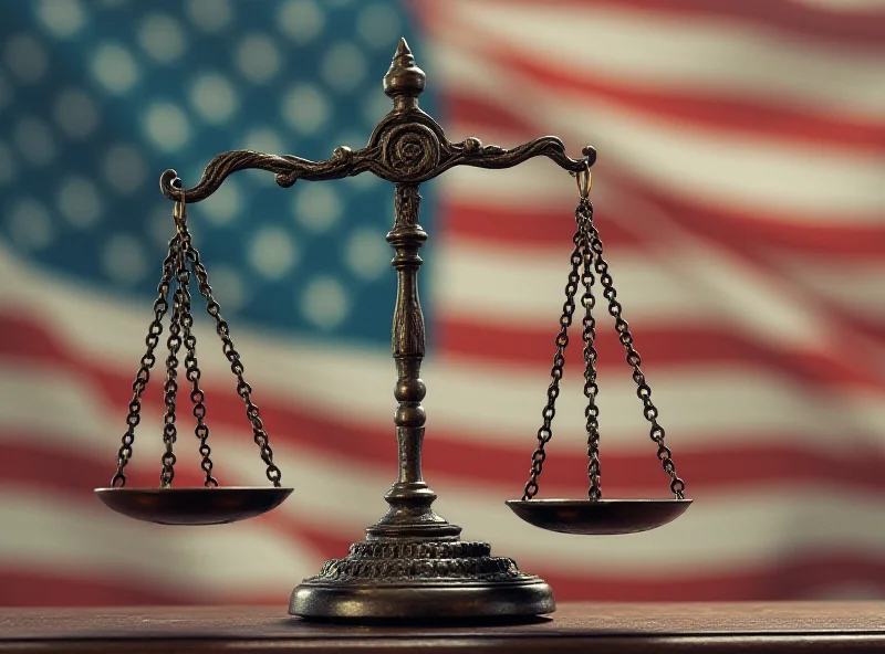 Illustration of scales of justice with the American flag in the background, representing the Supreme Court and legal battles.