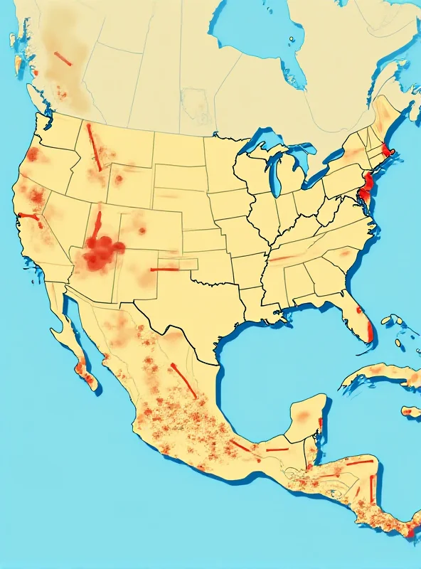 Illustration depicting a stylized map of the United States and Mexico with arrows indicating trade flow and potential tariff barriers.