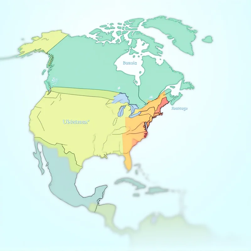 A stylized map of the world, with the USA, Canada, Mexico, Europe, and Ukraine highlighted in different colors.