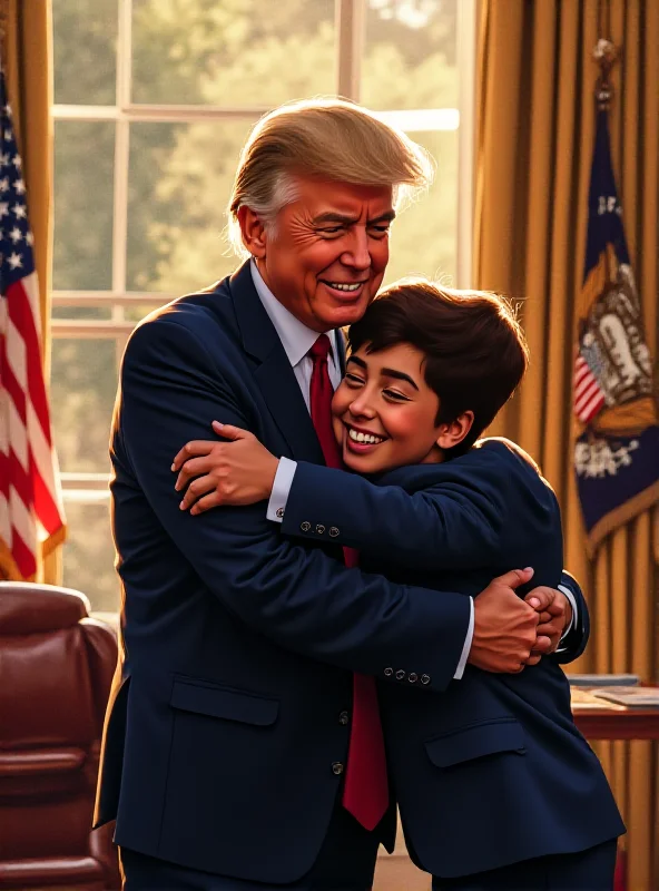 Illustration of a young boy hugging the president in the Oval Office