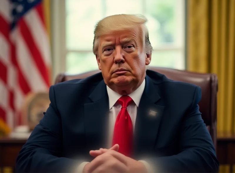 Donald Trump looking serious in the Oval Office