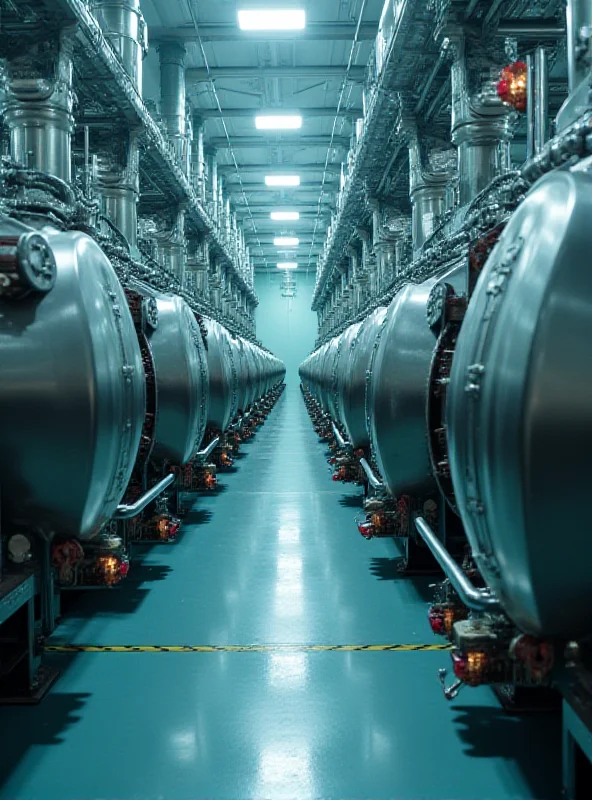 A uranium enrichment facility with centrifuges spinning