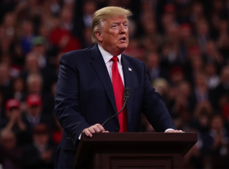 Donald Trump speaking at a podium
