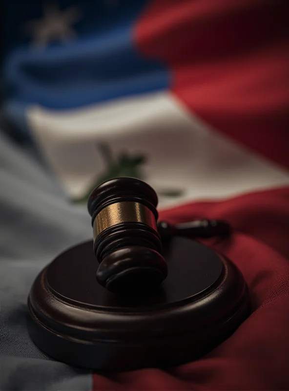 A gavel resting on a Panamanian flag, symbolizing the justice system and legal proceedings in Panama.