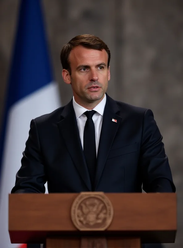 Emmanuel Macron giving a speech at a podium