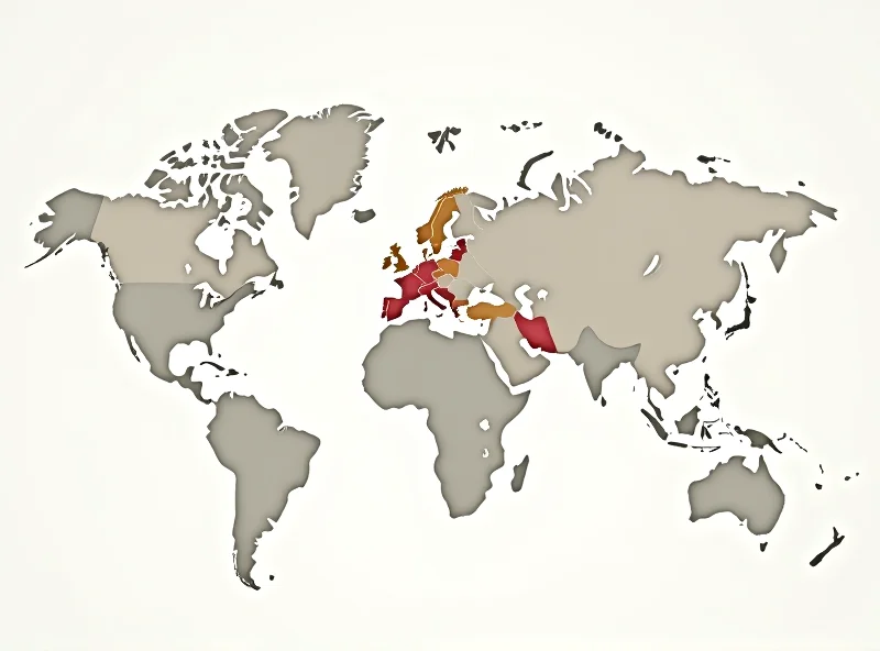 Illustration of a world map with highlighted areas representing countries involved in political tensions, including the US, Poland, Russia, and Ukraine.