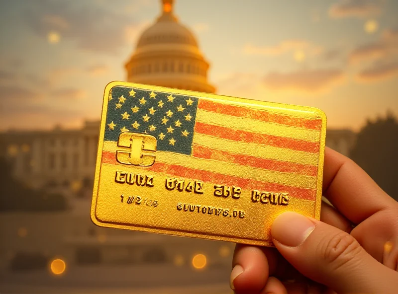Illustration of a golden credit card with an American flag design, representing Trump's 'Gold Card' proposal for US citizenship.