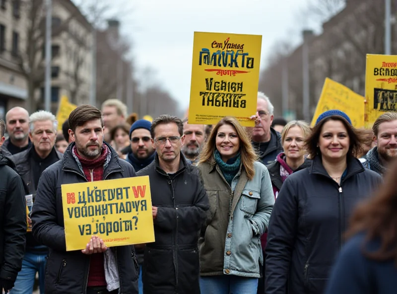 Protesters holding signs supporting Ukraine and criticizing Donald Trump