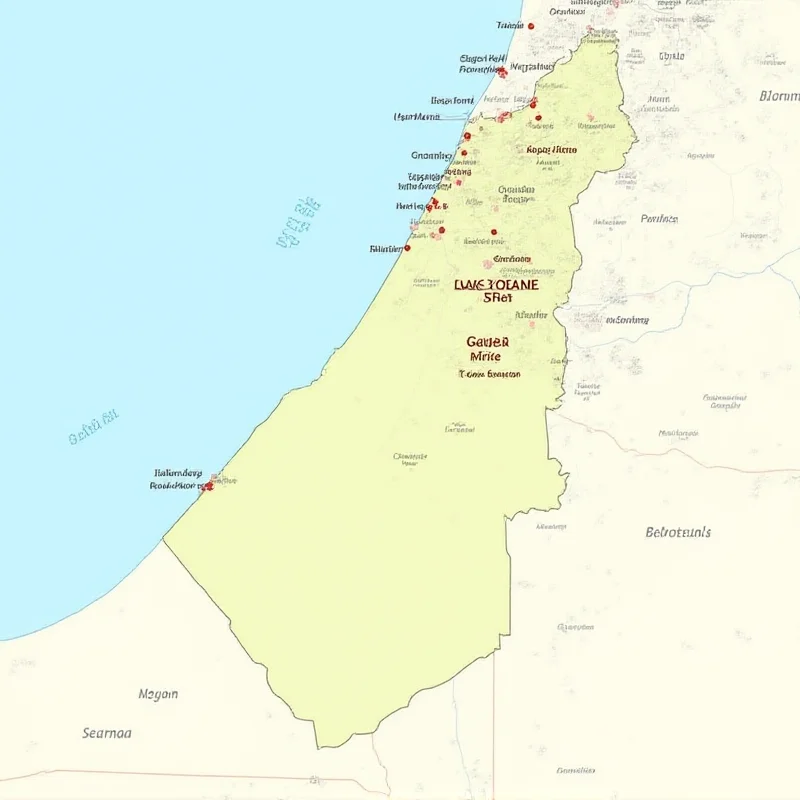 A map of the Gaza Strip with surrounding areas highlighted in red
