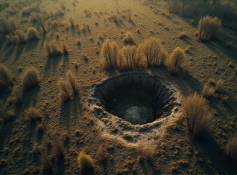 A dramatic photograph showing the environmental devastation of the war in Ukraine, with craters and destroyed trees in a field.