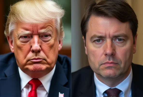 A split screen image showing Donald Trump on one side looking angry, and Volodymyr Zelensky on the other side looking disappointed.