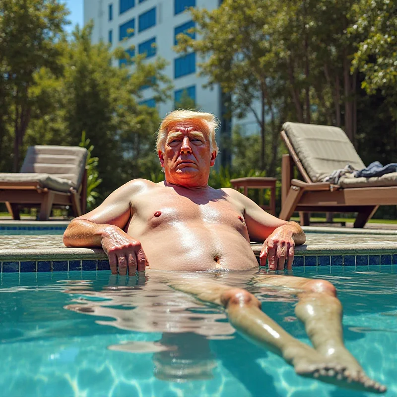 An AI-generated image of Donald Trump lying half-naked by a pool with Benjamin Netanyahu.