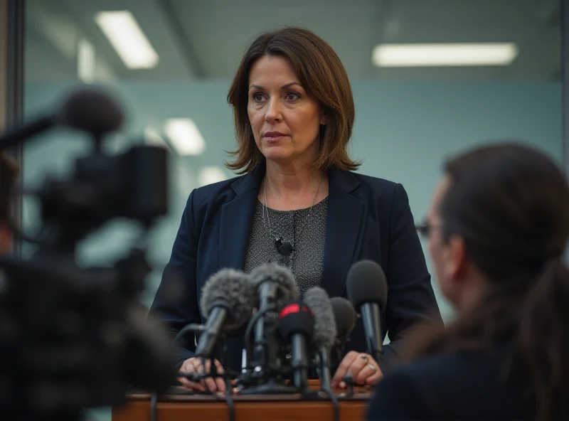 Monika Schnitzer giving a press conference, serious expression on her face.