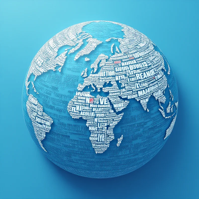 A stylized image representing global news, with a globe made of news headlines and articles.
