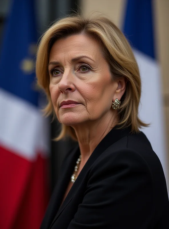 Illustration of Marine Le Pen looking thoughtfully in front of the French flag