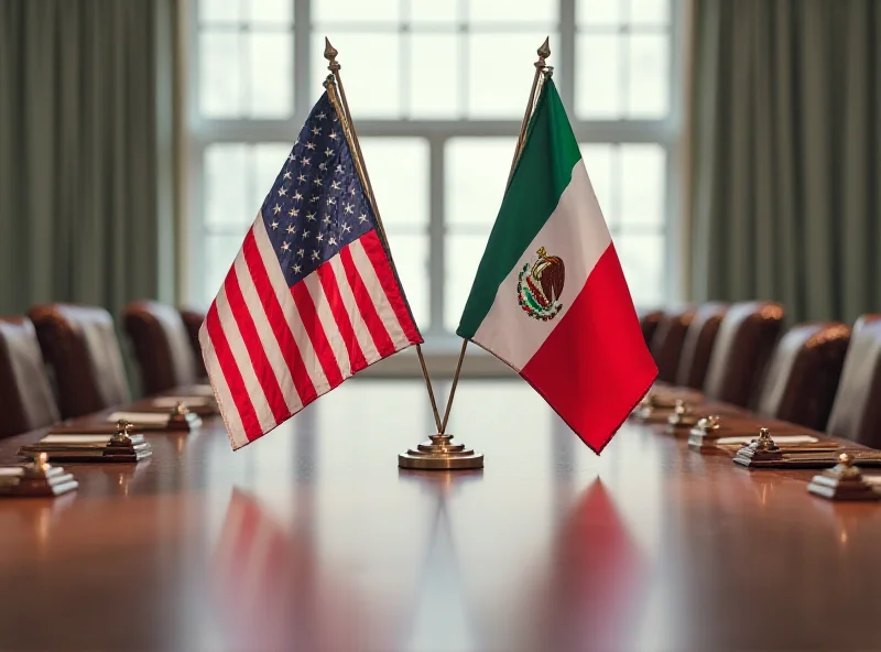 Image of a trade negotiation table with flags of the US, Canada, and Mexico