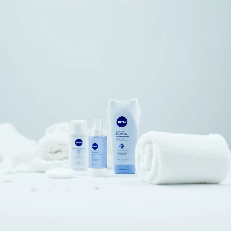 Close-up shot of Nivea skincare products on a clean, white surface.