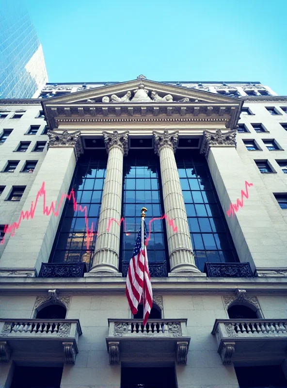Image of the New York Stock Exchange with an upward trending graph overlayed