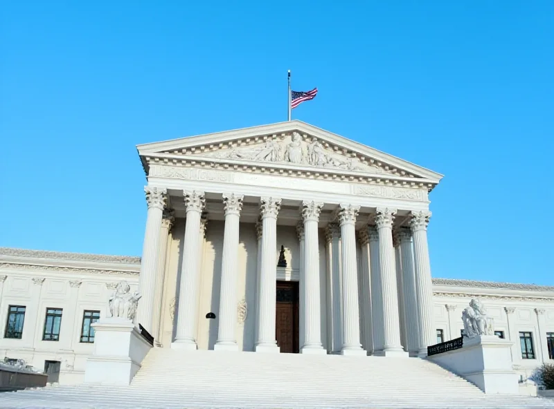 The United States Supreme Court building during the day with a clear blue sky in the background.