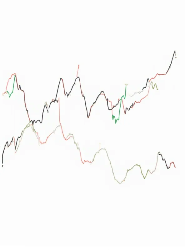 A graph showing the fluctuations of the stock market with upward and downward trends, representing the volatility caused by tariff policy decisions.