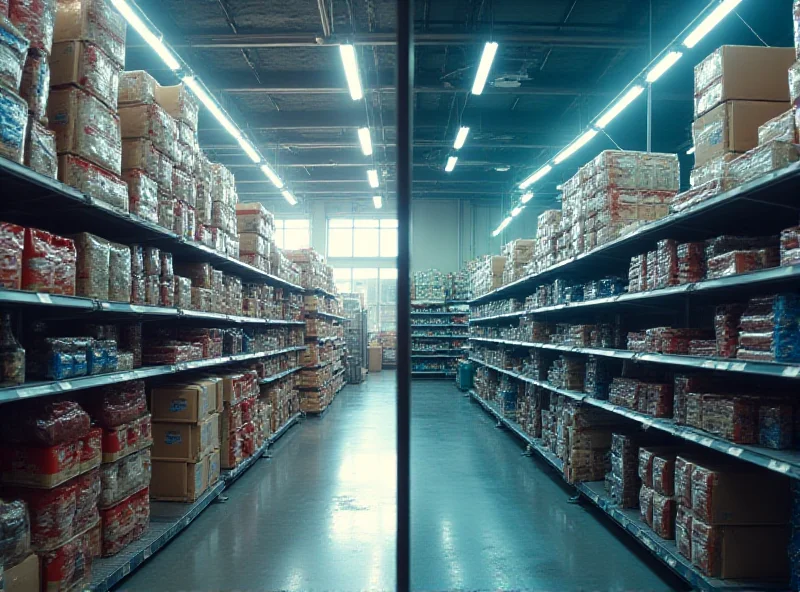 A split image showing a thriving factory on one side and an empty store shelf on the other, representing the potential winners and losers of tariff policies.
