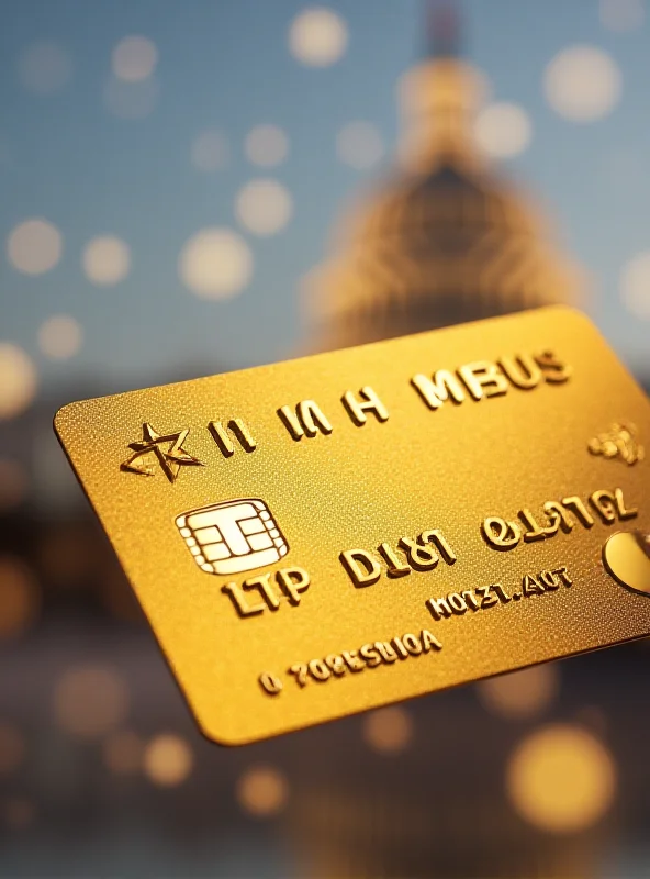 Image of a golden credit card with the American flag subtly overlaid on it, symbolizing wealth and immigration.