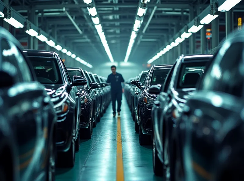 Cars on a production line in a factory, representing the automobile industry and potential tariff relief.