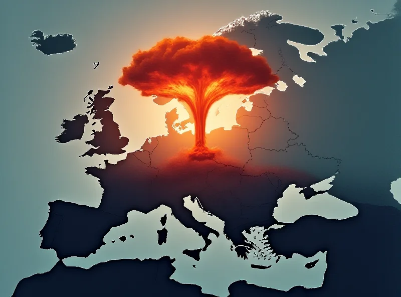 Illustration of a mushroom cloud over a map of Europe, symbolizing nuclear concerns.