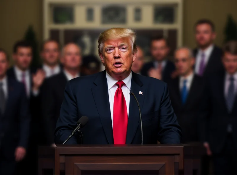 Donald Trump addressing the press in a formal setting.