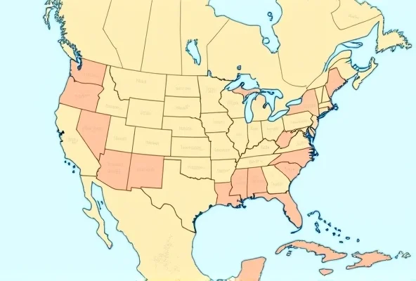A map highlighting Canada, the United States, and Mexico.