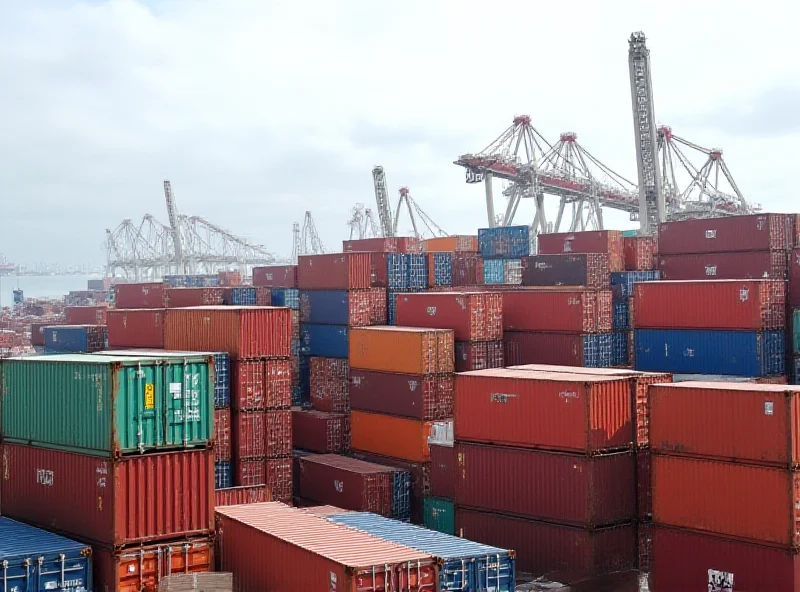Containers at a shipping port, representing global trade and potential tariffs.