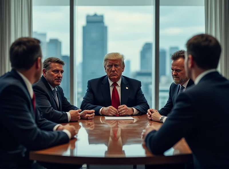 A group of crypto leaders meeting with Donald Trump in a modern office setting, discussing the strategic reserve of cryptocurrencies.