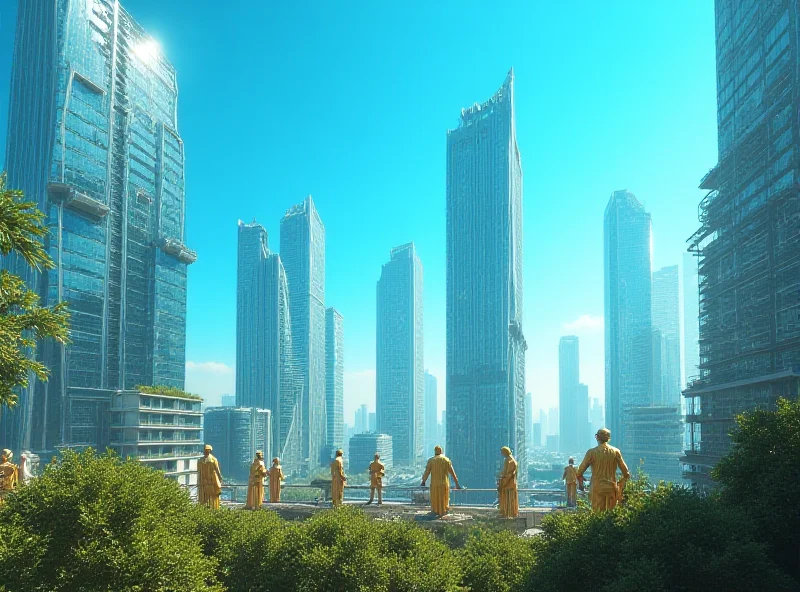 AI generated video of a futuristic Gaza skyline with golden statues and skyscrapers