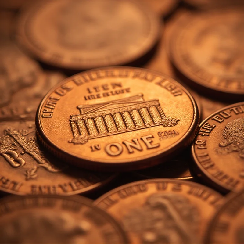 Close-up of a pile of US pennies.