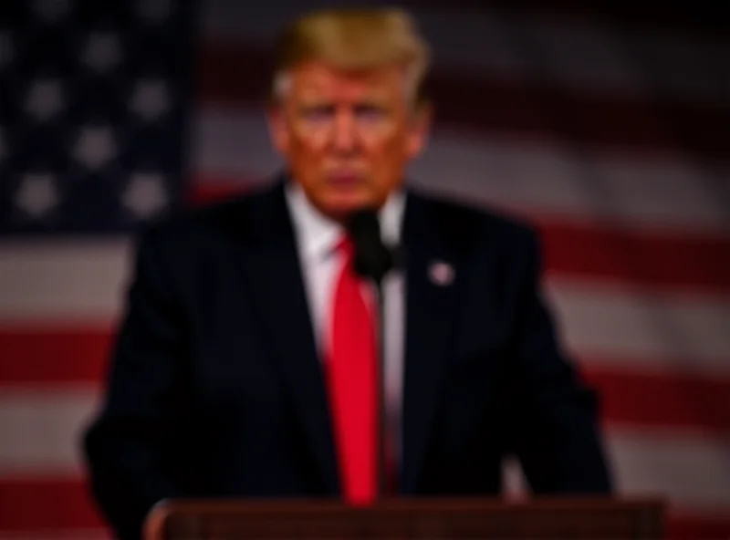 Donald Trump speaking at a podium with the American flag in the background.