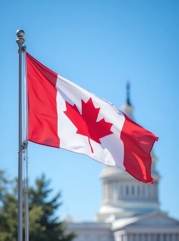 Image of the Canadian flag waving in front of the US Capitol building, symbolizing the relationship between the two countries.