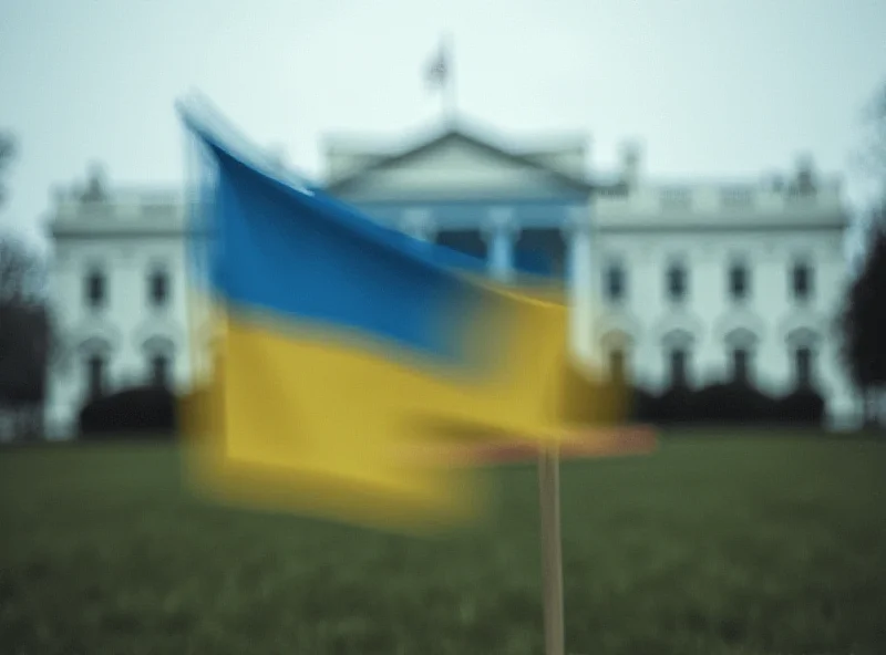 Image of the Ukrainian flag with a faded image of the White House in the background, symbolizing the complex relationship between the two countries.