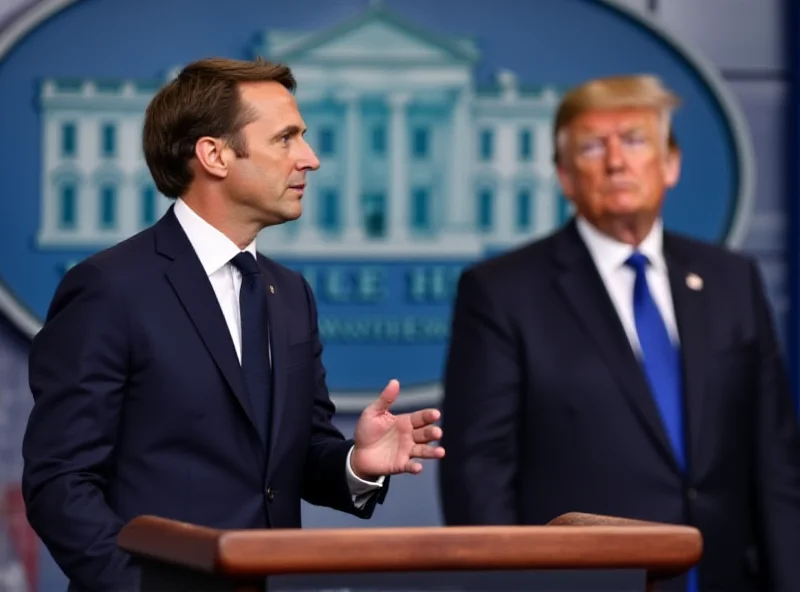 Emmanuel Macron and Donald Trump during a press conference, with Macron gesturing and Trump looking on with a neutral expression.
